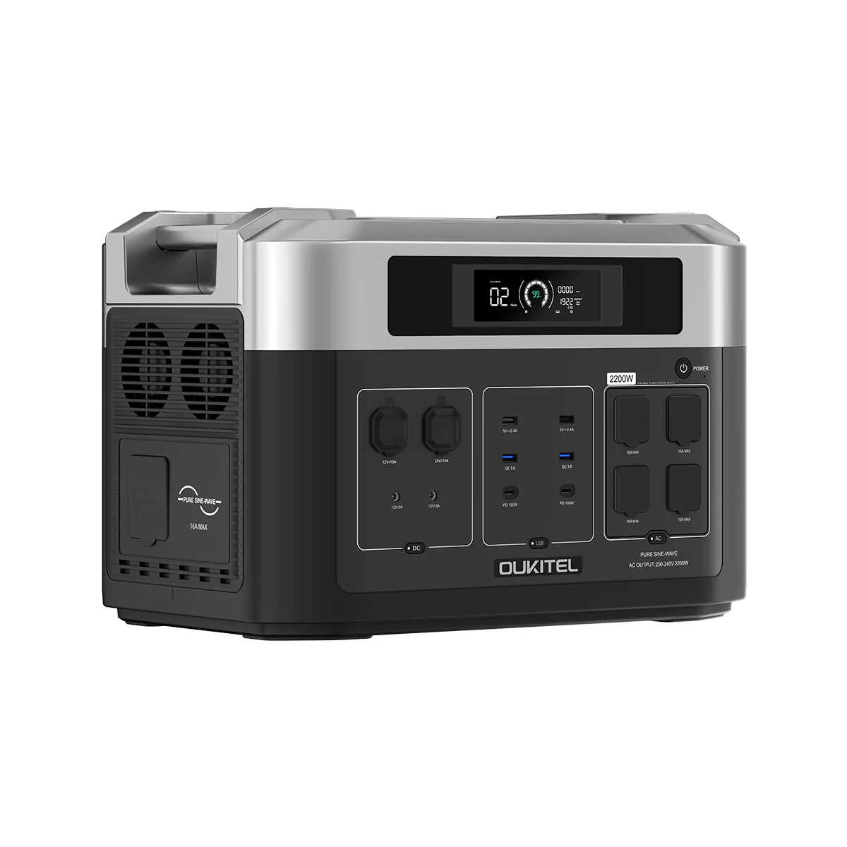 Hordozható elektromos töltőállomás / külső akkumulátor Oukitel BP2000 fekete, LCD képernyő, 2200W, 2048 Wh, LED zseblámpa [3]