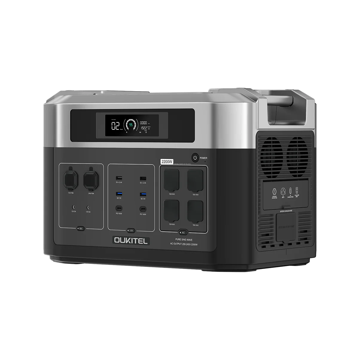 Hordozható elektromos töltőállomás / külső akkumulátor Oukitel BP2000 fekete, LCD képernyő, 2200W, 2048 Wh, LED zseblámpa [4]