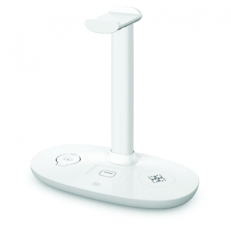 Fejhallgató állvány / Vezeték nélküli töltő iSEN 4 az 1-ben fehér, Fejhallgató töltő max 3W, Óratöltő max 2W, Telefontöltő max 15W [4]