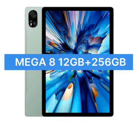 Táblagépek - PC Tablet Blackview MEGA 8, Zöld, 4G LTE, 13" FHD+ 90Hz, 36GB RAM (12GB + 24GB bővíthető), 256GB ROM, Android 15, Unisoc T620, 50MP+12MP+2MP, 11000mAh, 18W, Stylus, Arcfelismerés, Dual SIM Hibrid