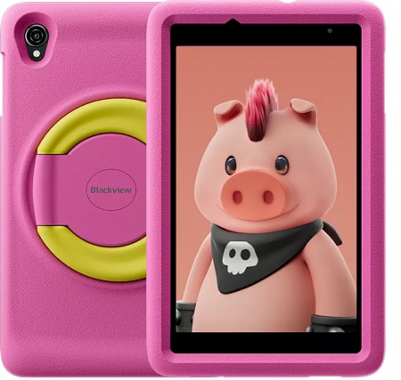 Táblagépek - Blackview Tab A5 Kids Tablet Rózsaszín, Szemkímélő HD kijelző 8", Android 14, 9GB RAM (3GB+6GB bővíthető), 64GB+1TB TF kártya ROM, Unisonic Tiger T310, 5100mAh