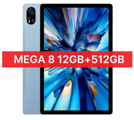 Táblagépek - PC Tablet Blackview MEGA 8, Kék, 4G LTE, 13" FHD+ 90Hz, 36GB RAM (12GB + 24GB bővíthető), 512GB ROM, Android 15, Unisoc T620, 50MP+12MP+2MP, 11000mAh, 18W, Stylus, Arcfelismerés, Dual SIM Hibrid
