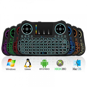 Médialejátszók - Telecomanda cu mini tastatura Rainbow backlit MT08, Air Mouse, Touch Pad, Wireless, Iluminare led, QWERTY