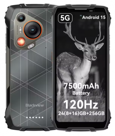 Blackview mobiltelefonok - Blackview BL7000 Fekete Mobiltelefon, 5G, 6.78" IPS HD+ 2.4K 120Hz, 24GB RAM (8GB + 16GB bővíthető), 256GB ROM, Android 15, 50MP, NightVision, NFC, WiFi 6, 7500mAh, 33W, OTG, DokeAI, Dual SIM