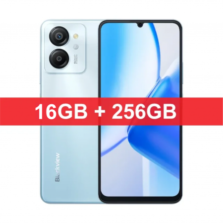 Okostelefonok - Mobiltelefon Blackview Color 8 Kék, 4G, 6.75'' HD+ 90Hz, 16GB RAM (8GB + 8GB bővíthető), 256GB ROM, 50MP, Android 13, Unisoc T616, 6000mAh, Dual SIM