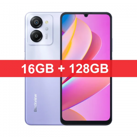 Okostelefonok - Mobiltelefon Blackview Color 8 Lila, 4G, 6.75'' HD+ 90Hz, 16GB RAM (8GB + 8GB bővíthető), 128GB ROM, 50MP, Android 13, Unisoc T616, 6000mAh, Dual SIM