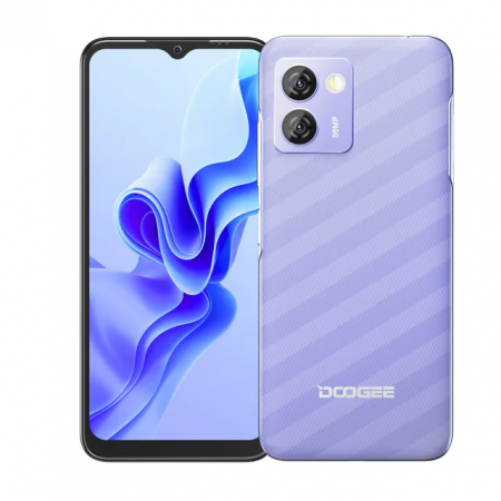 Doogee N50 Pro mobiltelefon, 4G, 6.52" HD+, 20GB RAM (8GB+12GB bővíthető), 256GB ROM, Android 13, Spreadtrum T606 processzor, 4200mAh akkumulátor, Arcfelismerés, Dual SIM, Purple