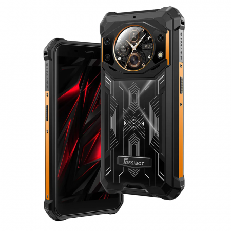 Fossibot mobiltelefonok - Mobiltelefon FOSSiBOT F101 Pro, Narancssárga , 4G, Dual Display, 5.45" HD+ IPS 1.32", 15GB RAM (8GB + 7GB bővíthető), 128GB ROM, 24MP+8MP, Android 13, MT8788 Octa Core, NFC/HAC, 10600mAh, 18W, Dual SI