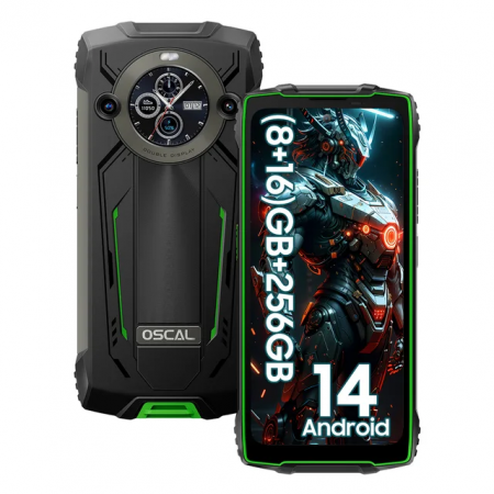 OSCAL mobiltelefonok - OSCAL PILOT 2 mobiltelefon, Green, Dual 4G VoLTE, 6,5 hüvelykes 2,4K FHD+ kijelzővel, 24 GB RAM (8GB + 16GB), 256 GB ROM, Android 14, MediaTek Helio G99 processzorral, 8880mAh akkumulátorral, IP68 és IP69K minősítéssel, Dual SIM