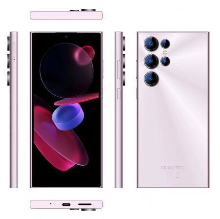 Mobiltelefon Oukitel C61, Rózsaszín, 4G, 6.88" HD+ In‑Cell IPS, 16GB RAM (4GB+12GB Bővíthető), 128GB ROM, 13MP, Android 15, Unisoc Tiger T606, NFC, OTG, 5150mAh, 10W, Dual SIM [6]