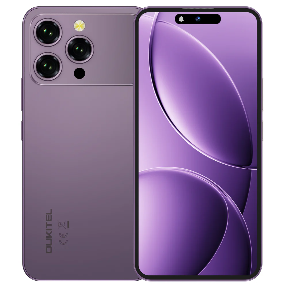 Mobiltelefonok - Mobiltelefon Oukitel P1 Pro, Lila, 4G, 6.7" AMOLED, 24GB RAM (8GB + 16GB Bővíthető), 512GB ROM, 50MP, Android 15, Helio G100, NFC, Ujjlenyomat, 5150mAh, 18W, Dual SIM