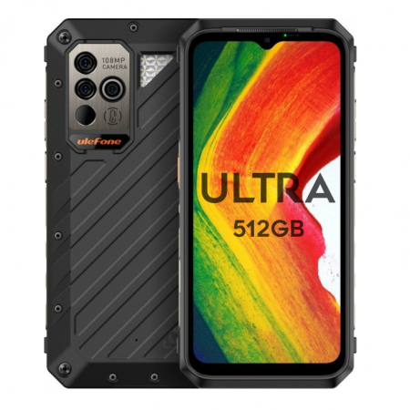 5G Okostelefonok - Ulefone Armor 18 Ultra 5G Mobiltelefon Fekete, 6,58" IPS FHD+, 24 GB RAM (12 GB + 12 GB bővíthető), 512 GB ROM, Android 13, Dimenzió 7050, NFC, IP68, 9600 mAh, Dual SIM