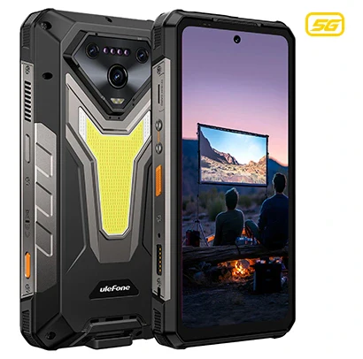 Mobiltelefon Ulefone Armor 34 Pro, 5G, LCD 6.95", Videoprojektor 150 lumen, 32GB RAM (16GB + 16GB bővíthető), 512GB, Android 15, Dimensity 7300, Éjjellátó, WiFi 7, 25500mAh, 66W, Dual SIM [1]