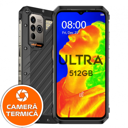 Ulefone mobiltelefonok - Ulefone Power Armor 18T Ultra Mobiltelefon Fekete, 5G, 108MP, hőkamera, IPS 6,58", 24 GB RAM (12 GB+ 12 GB bővíthető), 512 GB ROM, Android 13, Dimensity7050, Dual SIM