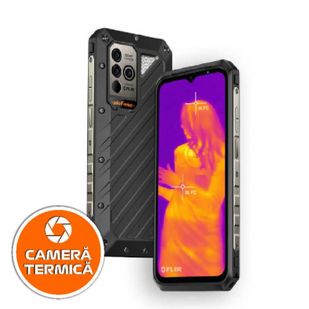 Mobiltelefon Ulefone Power Armor 19T Fekete, 4G, 6,58" IPS, 17 GB RAM (12 GB + 5 GB bővíthető), 256 GB ROM, Android 12, Hőkamera, NFC, 9600 mAh, Dual SIM