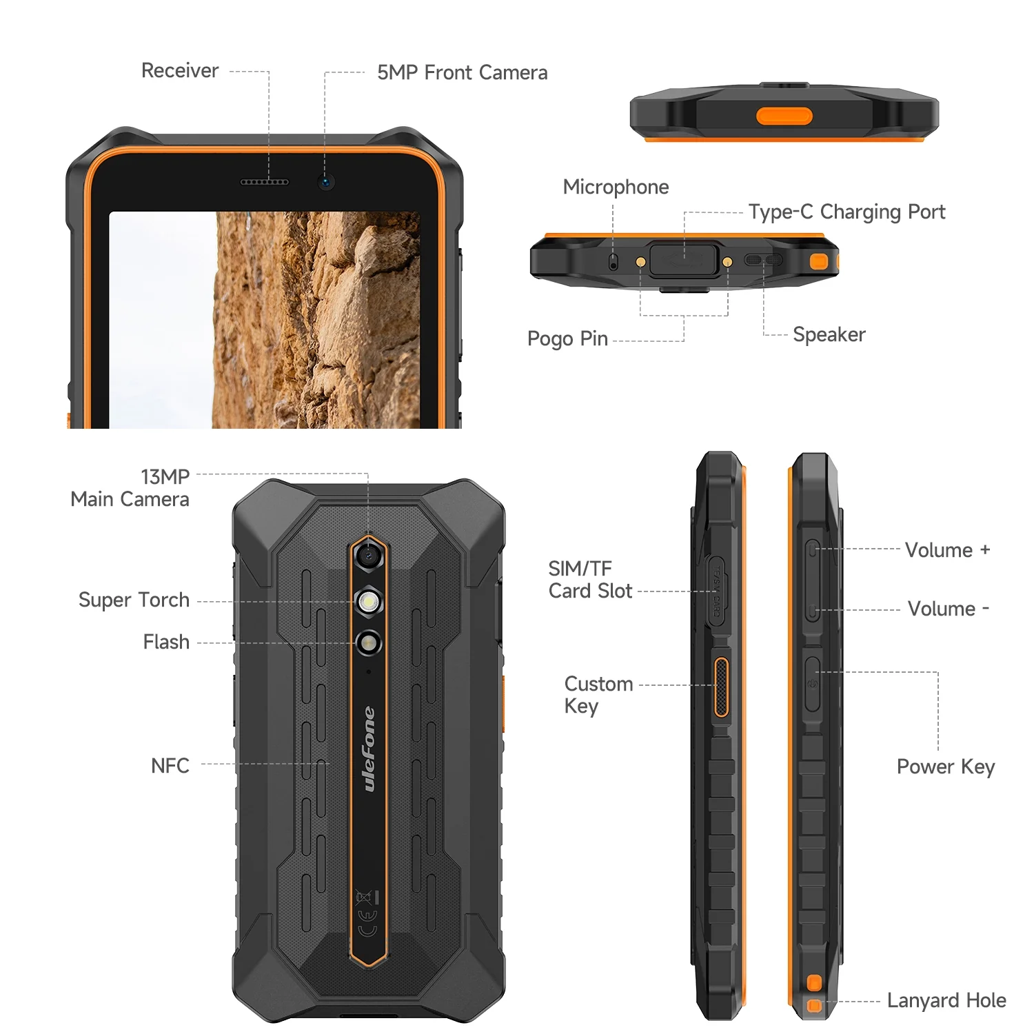 Ulefone RugKing 2 Pro Mobiltelefon, Narancssárga, 4G, 5.45" IPS LCD, 4GB RAM, 128GB, 13MP, Android 15, Unisoc T7250, 4550mAh, 10W, Dual SIM [2]