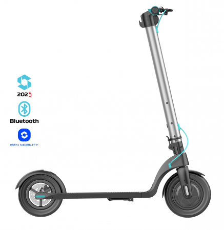 Robogó - Összecsukható Elektromos Roller iSEN X7 Pro 2025 Ezüst, Alkalmazás, BT, 10", 350W Motor, Max. Hatótávolság 25km, akár 32km/h sebességgel, Leválasztható Akkumulátor