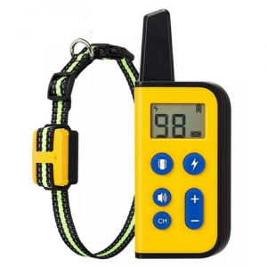 Gadgets - Zgarda electrica pentru dresaj caini STAR Remote Dog Training Collar Galben, Waterproof, Telecomanda cu display LCD iluminat, Reincarcabila