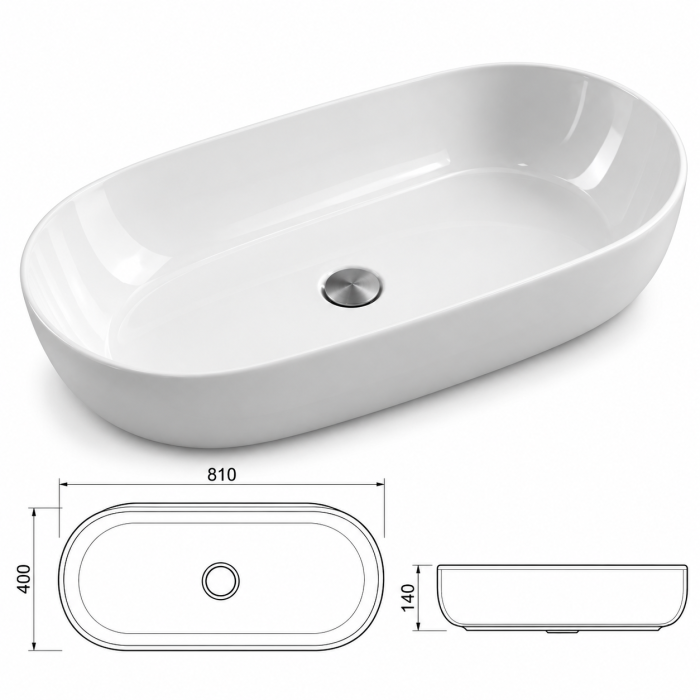 Lavoar pe blat Duxu Onix ceramica alba oval [4]