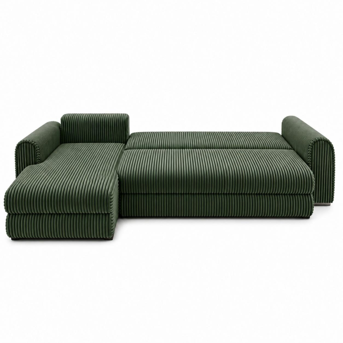 Coltar extensibil Velutto stanga stofa raiata pufoasa crem [5]