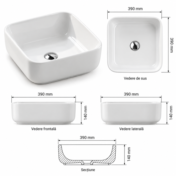 Lavoar ceramic pe blat Duxu Mini 39x39 cm [3]