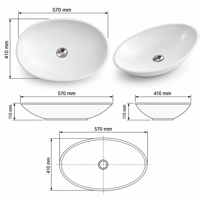Lavoar de blat oval Duxu Bianco din compozit [2]