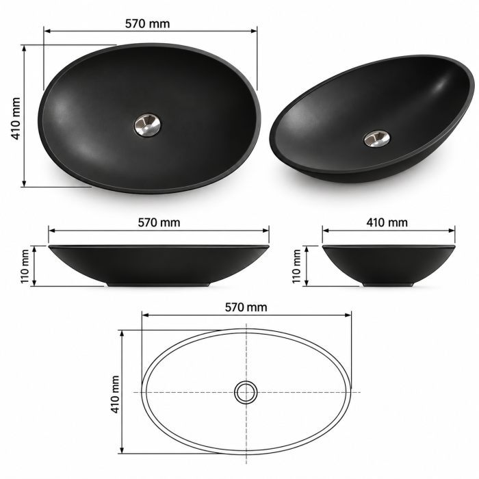 Lavoar de blat oval Duxu Bianco negru din compozit [5]