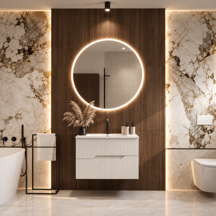 Mobilier suport lavoar suspendat alb mat Duxu Desk cu riflaj vertical [2]