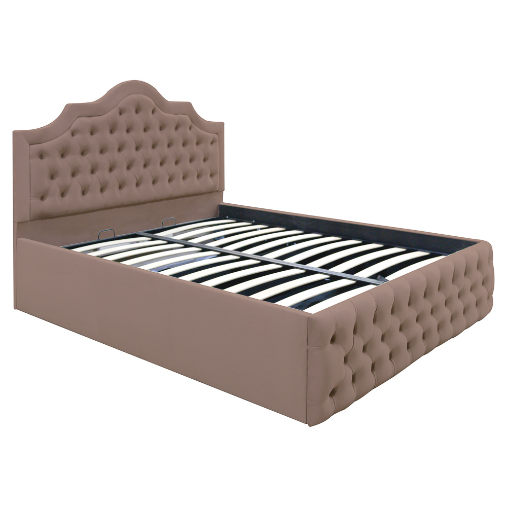 Pat dublu tapitat Seraphine Deluxe cu nasturi tapițați, somiera rabatabila si spatiu de depozitare [2]