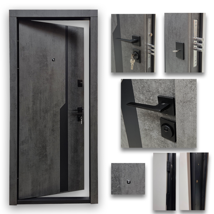 Ușă premium DUXU EDGE- Beton inchis / Alb Granular [2]