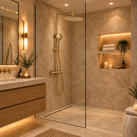 Baterii si accesorii sanitare - Coloana de dus cu baterie termostatica DUXU ProGold auriu periat