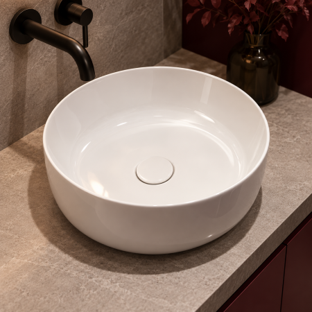 Lavoare - Lavoar pe blat Duxu Fida alb lucios rotund 38x38 cm