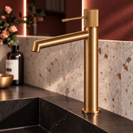 Baterii si accesorii sanitare - Baterie inalta pentru lavoar DUXU ProGold cupru periat