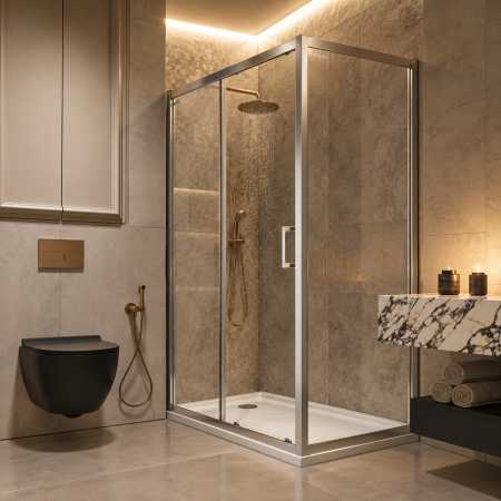 Paravane si Cabine de dus - Cabina de dus crom Duxu Azul cu usa glisanta