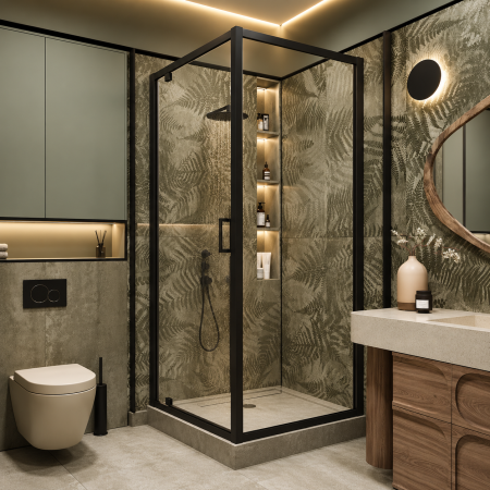 Paravane si Cabine de dus - Cabina de dus negru mat Duxu Azul cu usa pivotanta | DUXU Concept
