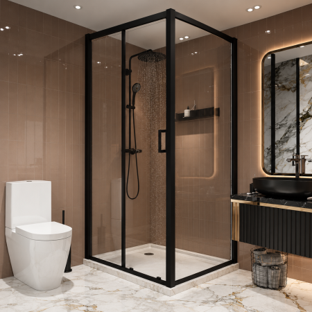 Paravane si Cabine de dus - Cabina de dus negru mat Duxu Azul cu usa glisanta | DUXU Concept