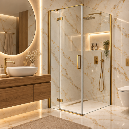 Paravane si Cabine de dus - Cabina de dus pe colt Duxu Star auriu gold orientare stanga