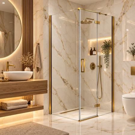 Paravane si Cabine de dus - Cabina de dus pe colt Duxu Star auriu gold orientare dreapta
