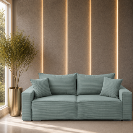 Canapele - Canapea extensibila Lincoln, din catifea raiata cu lada de depozitare, 230x100x82 cm