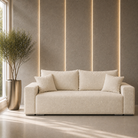 Canapele - Canapea extensibila Nube, din stofa boucle cu lada de depozitare, 230x100x82 cm
