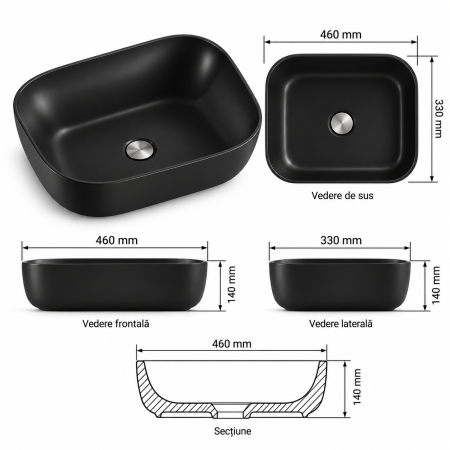 Lavoar ceramic pe blat Duxu Freddo Negru 46x33 cm [2]