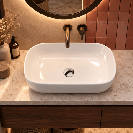 Lavoare - Lavoar pe blat Duxu Elsa alb lucios 50x35.5 cm