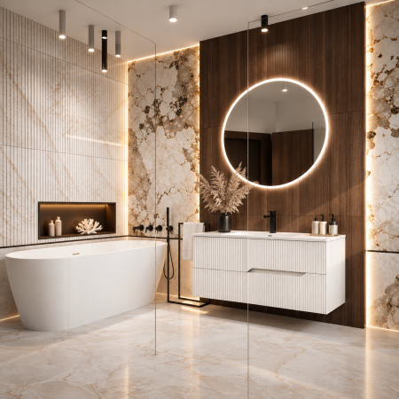 Mobilier baie - Mobilier suport lavoar suspendat alb mat Duxu Desk cu riflaj vertical