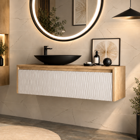Mobilier baie - Mobilier suport lavoar suspendat riflaj alb Duxu Dune