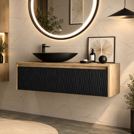 Mobilier baie - Mobilier suport lavoar suspendat riflaj negru Duxu Dune