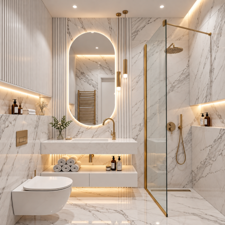 Paravan de dus Walk-In cu profil si brat auriu periat Brushed Gold