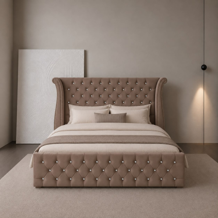 Paturi Chesterfield - Pat dublu tapitat Amara cu somiera rabatabila