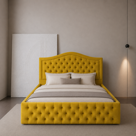 Paturi Chesterfield - Pat dublu tapitat Juliette Deluxe cu nasturi tapitati, somiera metalica rabatabila si spatiu de depozitare