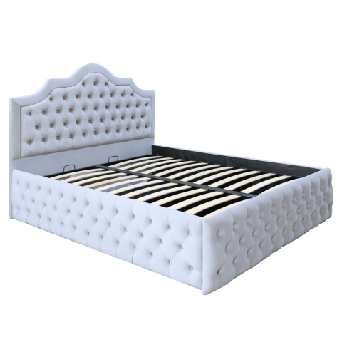 Pat dublu tapitat Seraphine Deluxe cu nasturi sticla, somiera rabatabila si spatiu de depozitare [1]