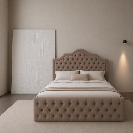Paturi Chesterfield - Pat dublu tapitat Seraphine Deluxe cu nasturi tapițați, somiera rabatabila si spatiu de depozitare